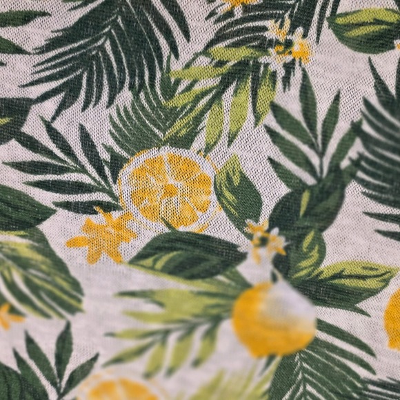 French Laundry Women Large Lemon Tropical Palm Print Top Tassel Pom Pom Trim - Picture 6 of 9